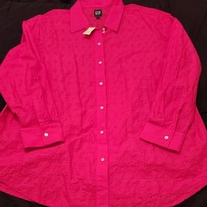 GAP Bright Pink Eyelet Blouse